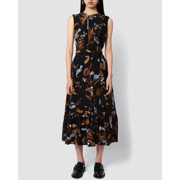 ERDEM  Black Cecilia Birds Pintuck Midi Dress Size US 2 - Picture 1 of 10